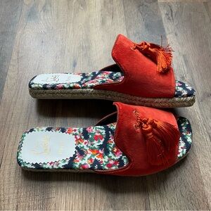 Christian Louboutin Orange Tassel Espadrille Slides